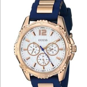 GUESS Women’s Blue Silicone & Rose Gold Watch